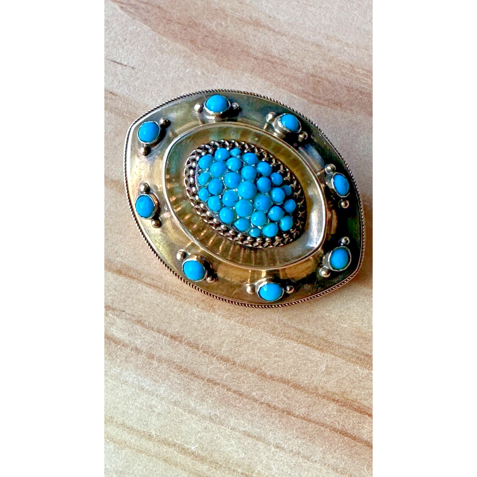 Victorian 14k Gold Turquoise Brooch With Back Compartment 799$